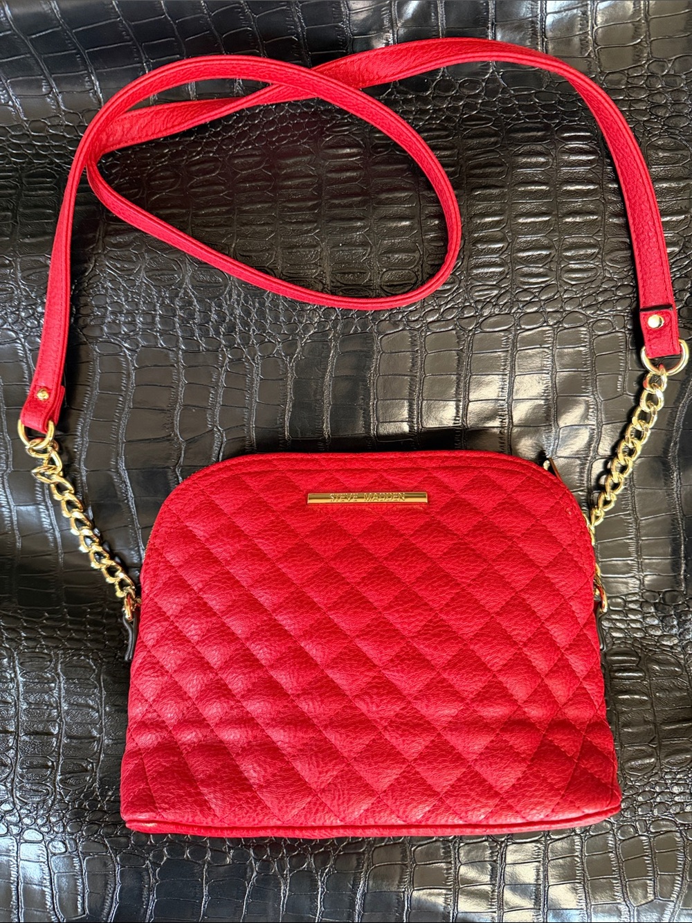 Steve Madden Red Quilted Crossbody Bag with Gold Accent
